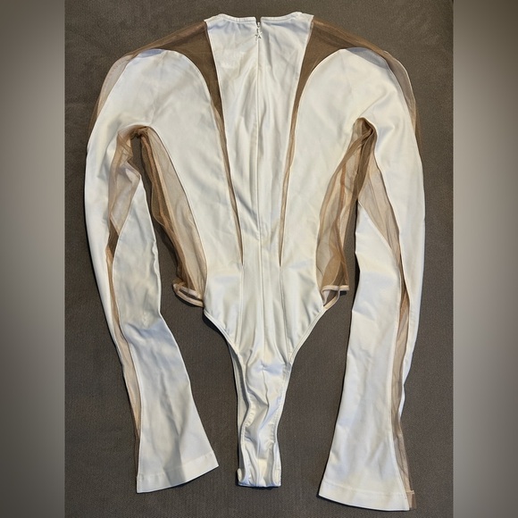 MUGLER for FWRD Sheer Tulle Bodysuit in White & Nude Size 38 - Picture 6 of 7